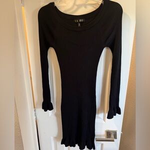 L.A. GOLD Black Ribbed Knit Dress Ruffled Hem